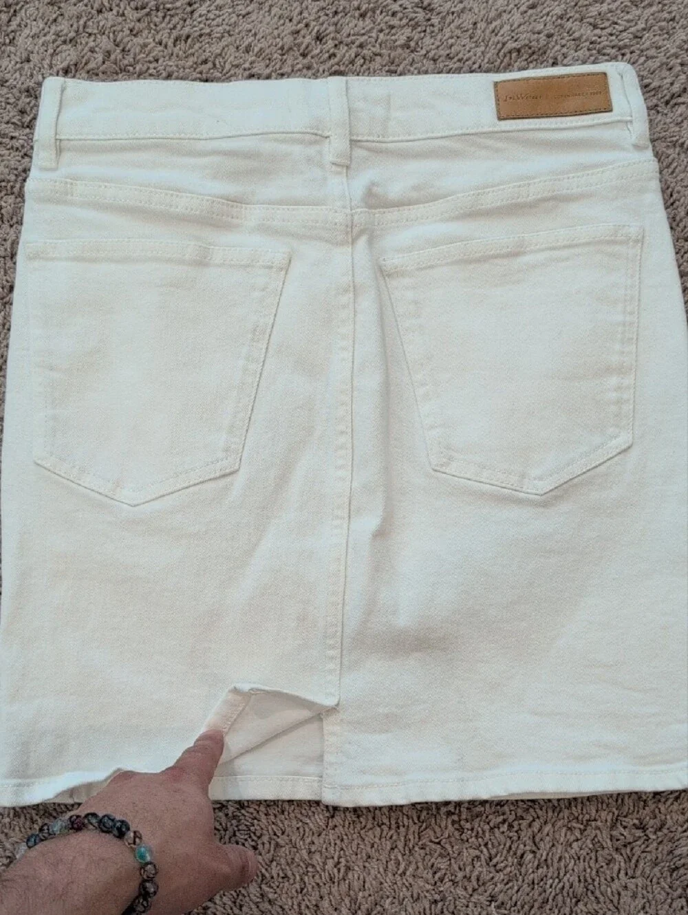 White Cotton Blend Straight Mini Skirt